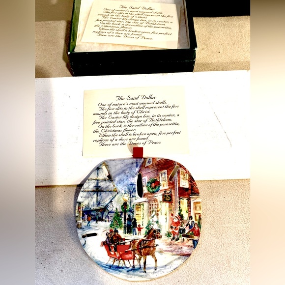 Sand-Dollar Ornament, Hand-Painted Currier & Ives Scene - Picture 2 of 6